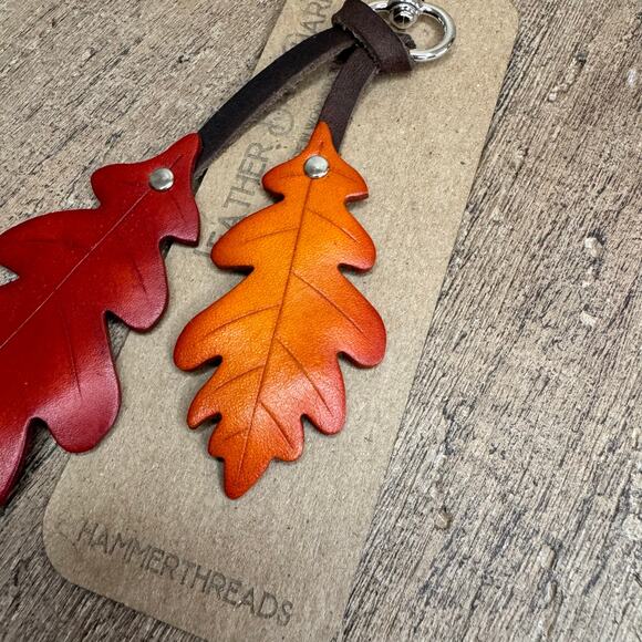 Leather Purse Charm Oak Tree Leaf Bag Charm Genuine Leather Purse Keychain NEW - Picture 6 of 6